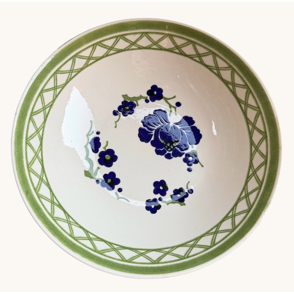 Vintage Cavalier Ironstone Serving Bowl 9" Royal China USA Green Blue Floral